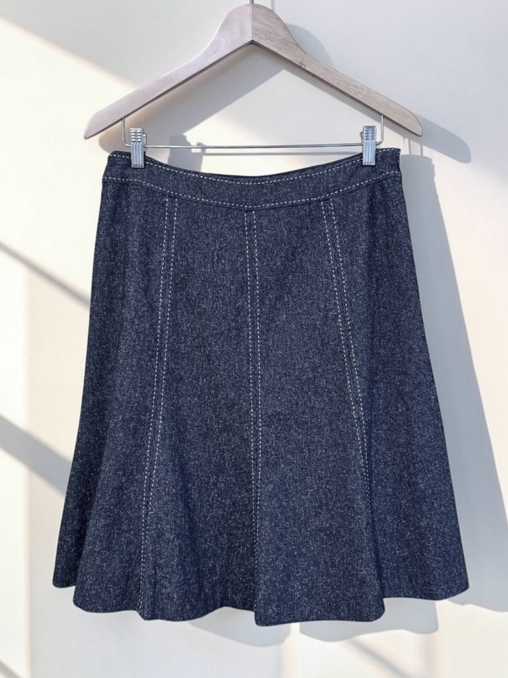 WHBM Vintage Y2K Gray Faux Wool Drop Waist Flared Midi Skirt 8
